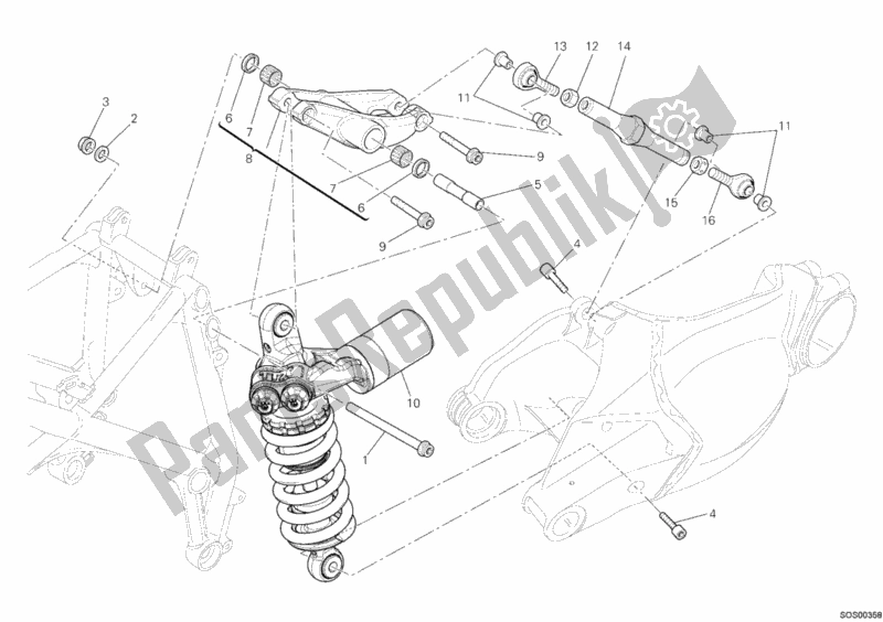 All parts for the Rear Shock Absorber of the Ducati Superbike 1198 R USA 2010